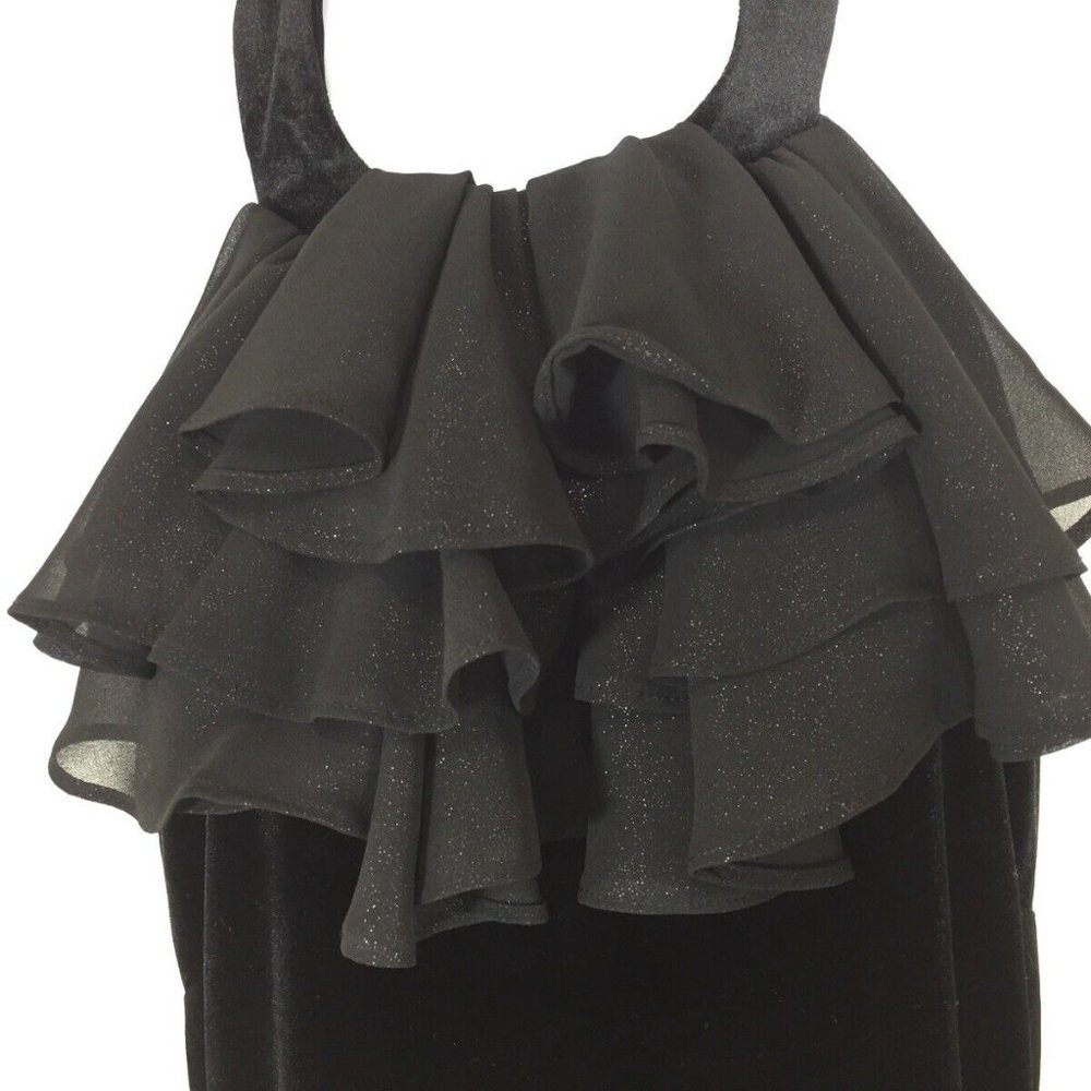 Bisou Bisou Michele Bohbot Velvet Halter Stretch Top Metallic Ruffles Large
